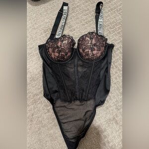 Victoria's Secret Women's Black and Pink Bodysuit